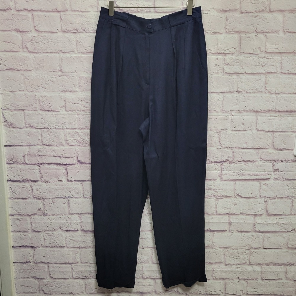 Jones‎ New York Navy Blue Pleated Trouser Pants Womens 12 High Waist Workwear